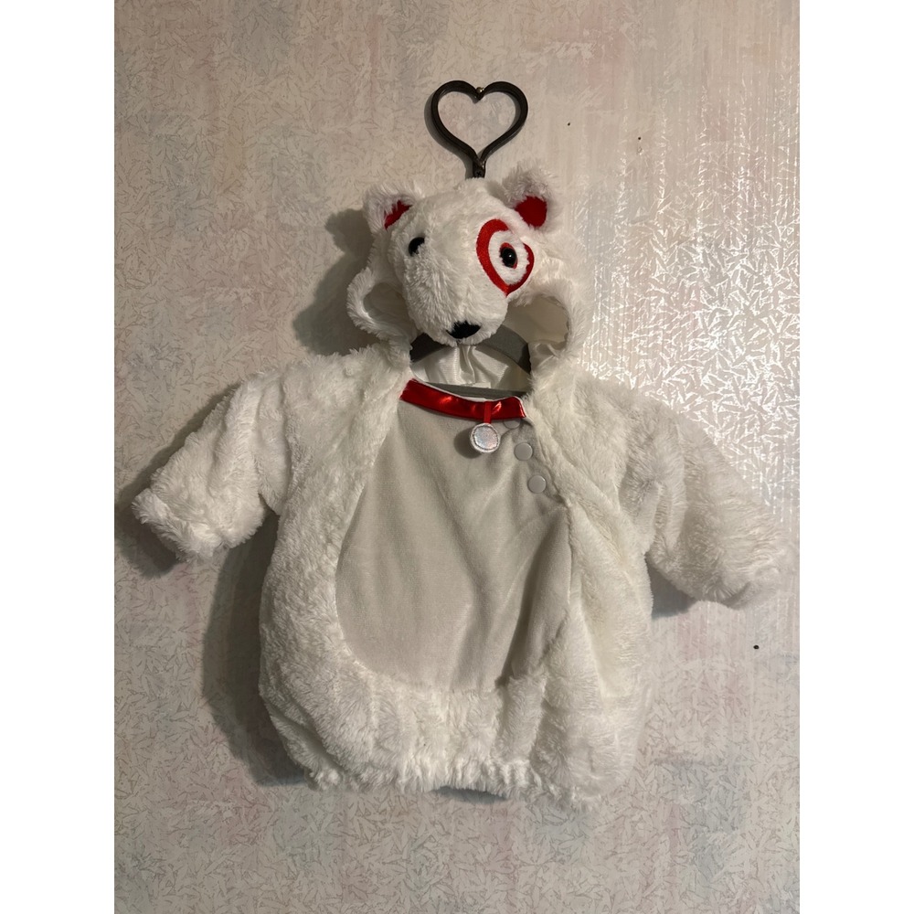 Target Bullseye Dog Baby Costume White Faux Fur Hooded 0-6 Months Halloween